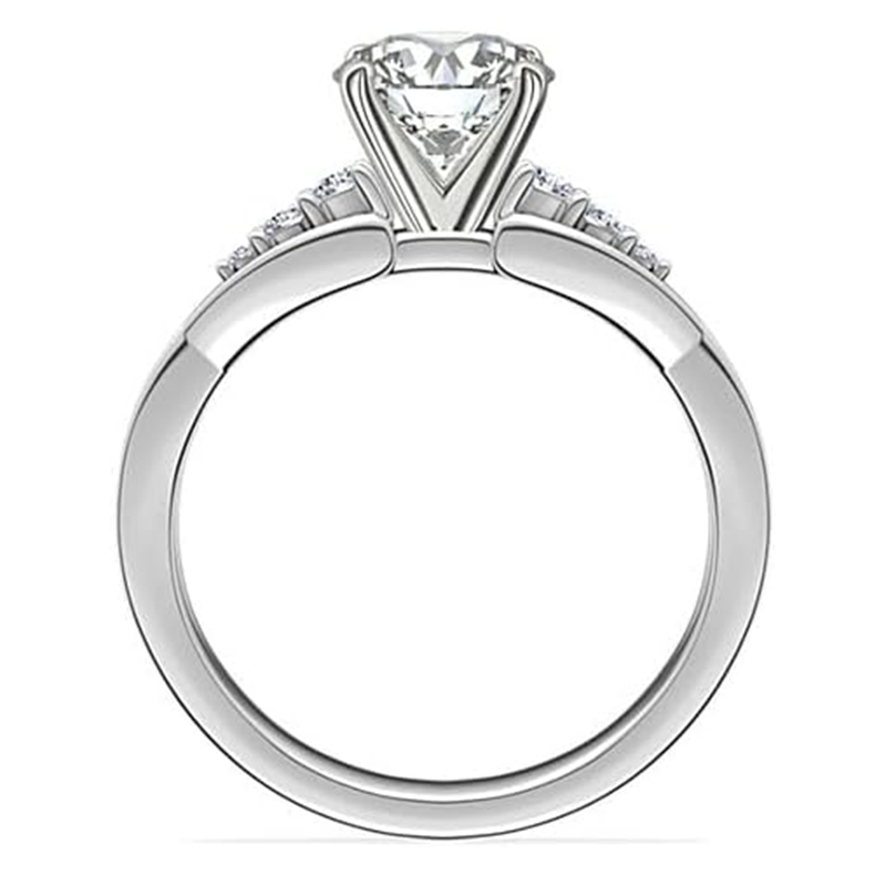 Anillo de compromiso de moissanita con forma circular de plata de ley-3