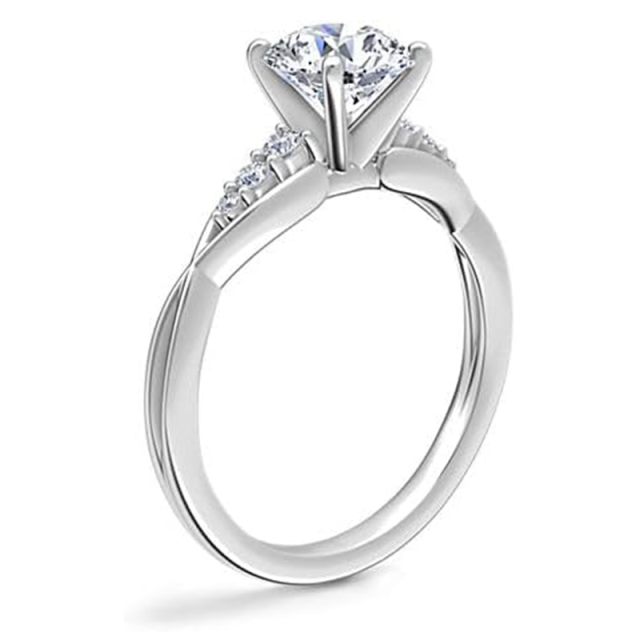 Sterling Silver Circular Shaped Moissanite Engagement Ring-4