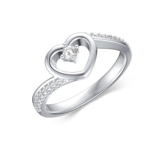 Bague de fiançailles en argent sterling en forme de coeur circulaire en Moissanite