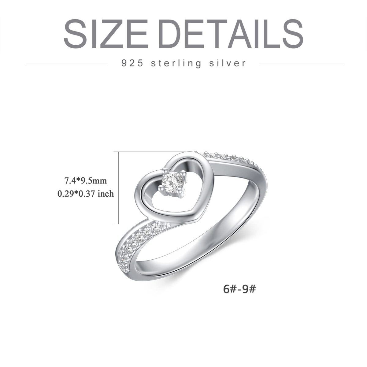 Bague de fiançailles en argent sterling en forme de coeur circulaire en Moissanite-5