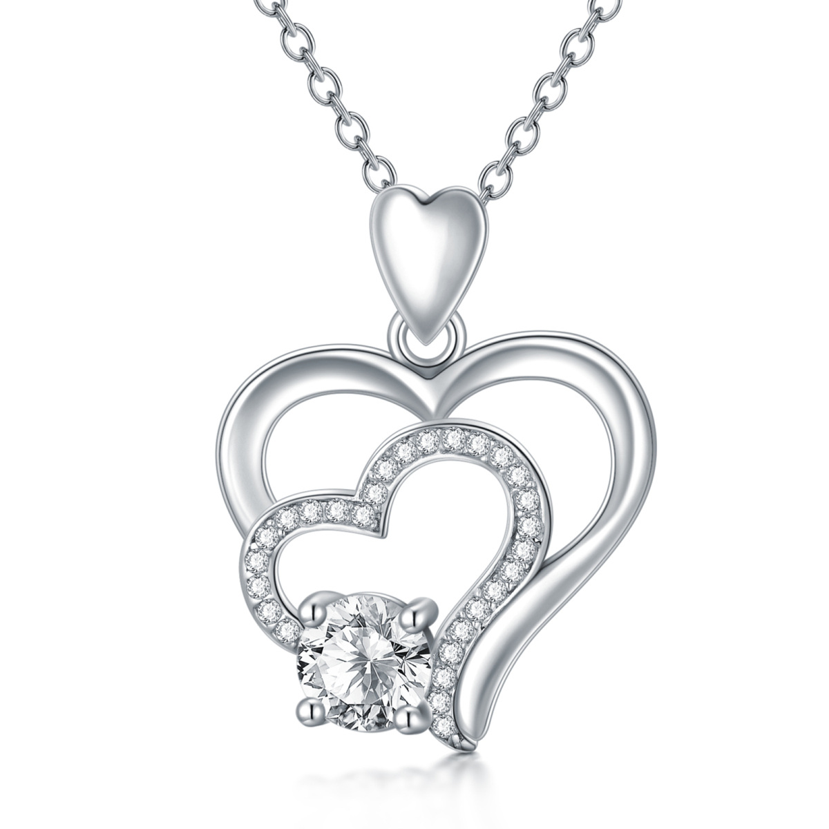 Collana con pendente a cuore in moissanite a forma circolare in argento sterling-1