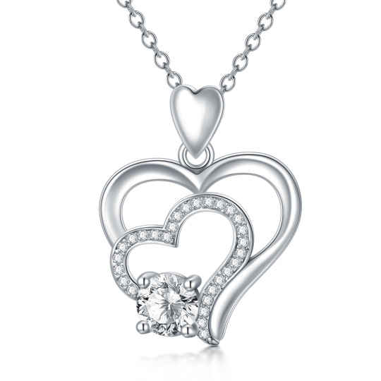 Sterling Silver Circular Shaped Moissanite Heart Pendant Necklace