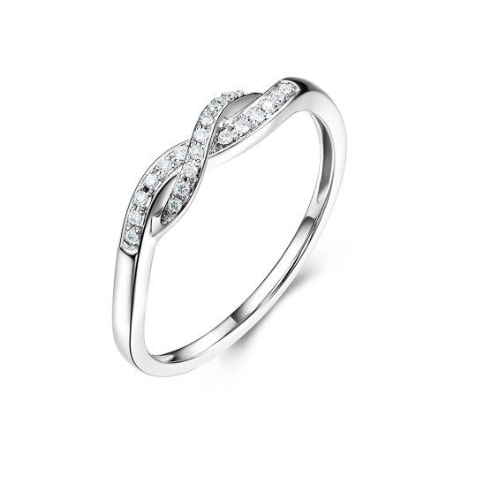 Anillo de bodas con símbolo de infinito y moissanita en forma circular en plata de ley