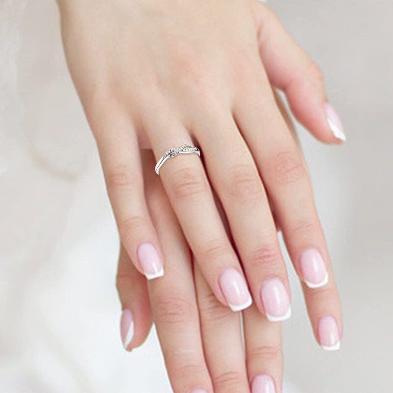 Anel de casamento de moissanita com símbolo do infinito em formato circular de prata esterlina-2