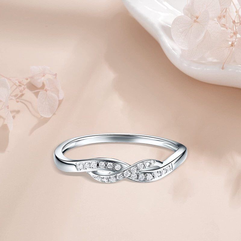 Anel de casamento de moissanita com símbolo do infinito em formato circular de prata esterlina-4