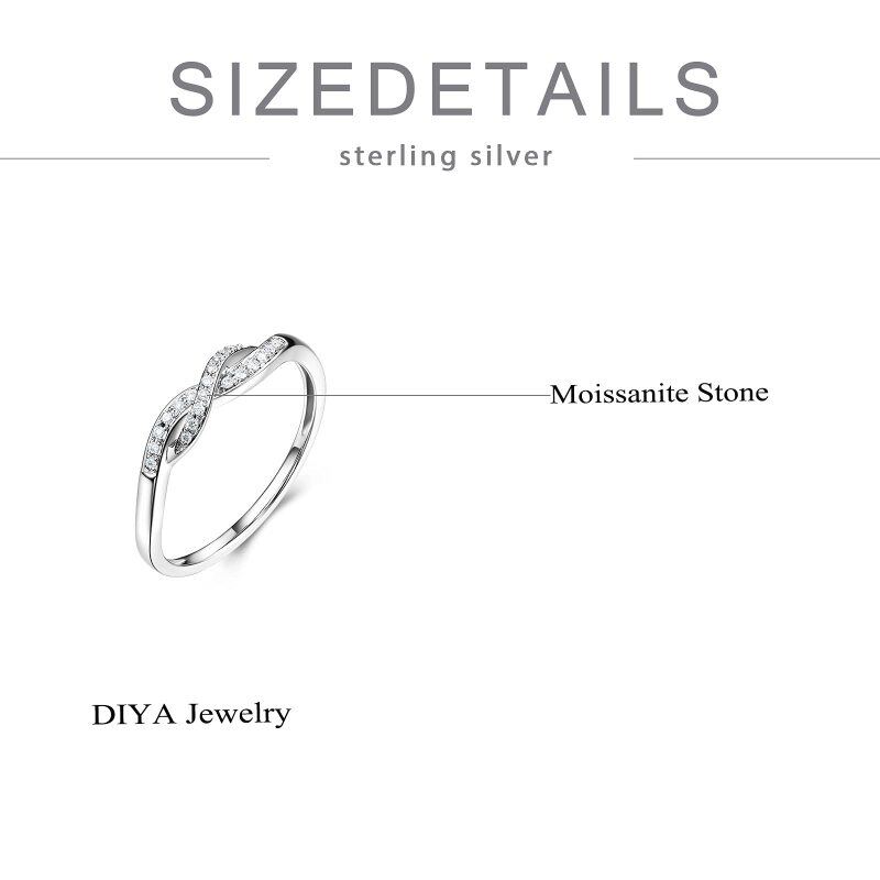 Anel de casamento de moissanita com símbolo do infinito em formato circular de prata esterlina-5