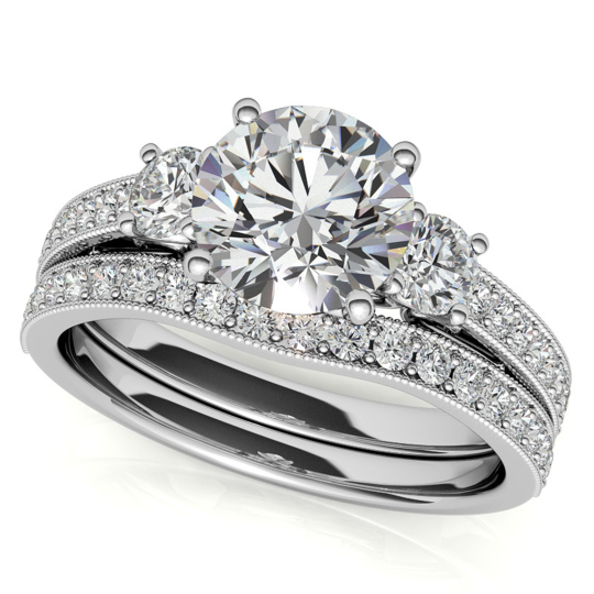 Sterling Silver Circular Shaped Moissanite Personalized Engraving & Couple Engagement Ring