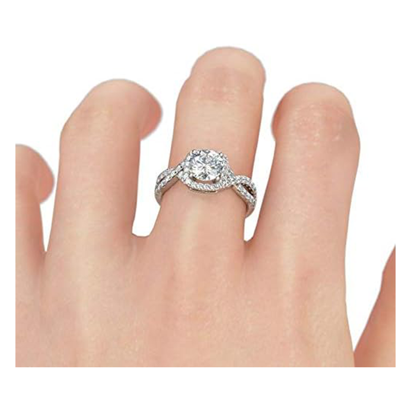 Sterling Silver Circular Shaped Moissanite Personalized Engraving Engagement Ring-2