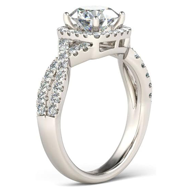 Bague de fiançailles en argent sterling avec gravure personnalisée en moissanite de forme circulaire-3