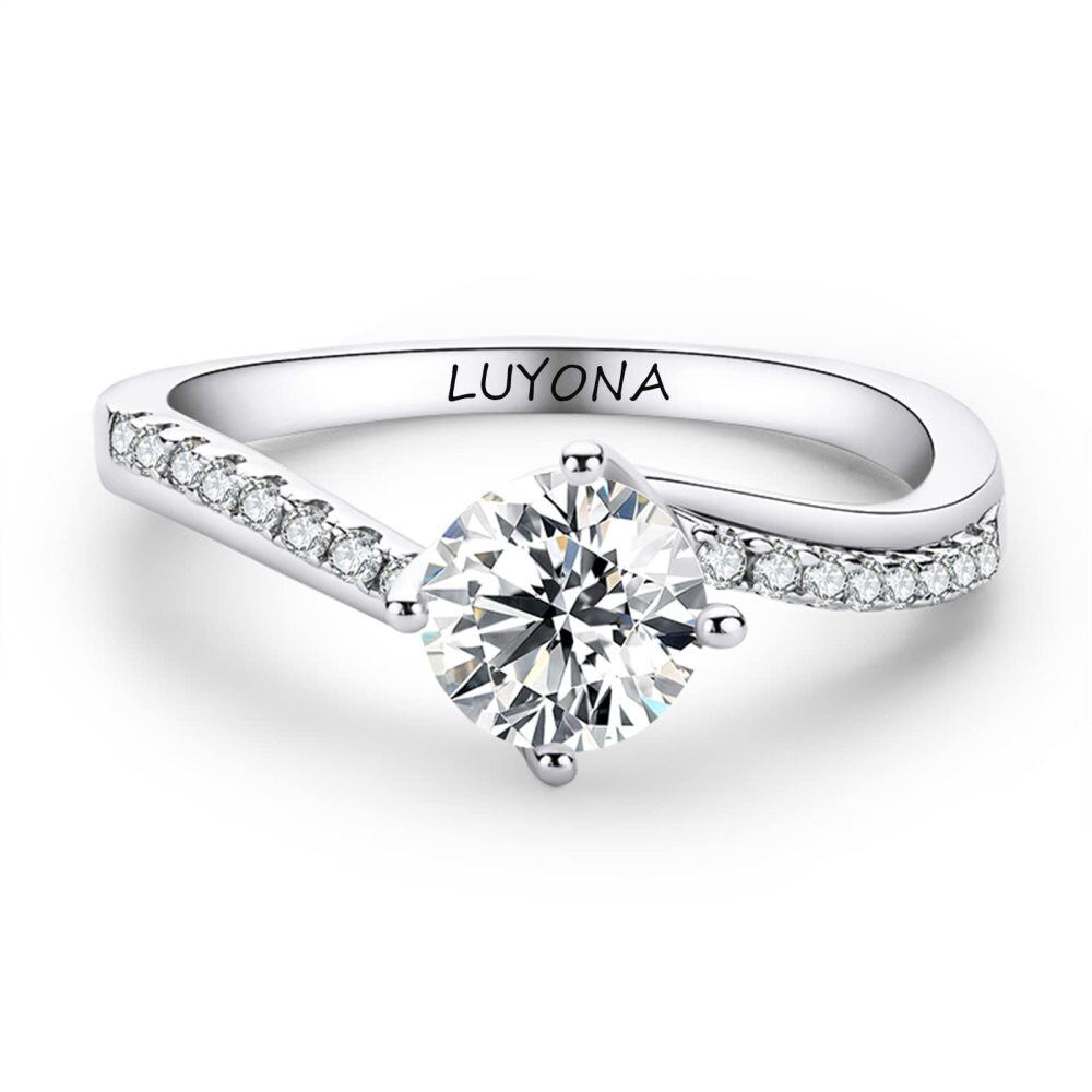 Sterling Silver Round Shaped Moissanite Personalized Engraving Engagement Ring-1