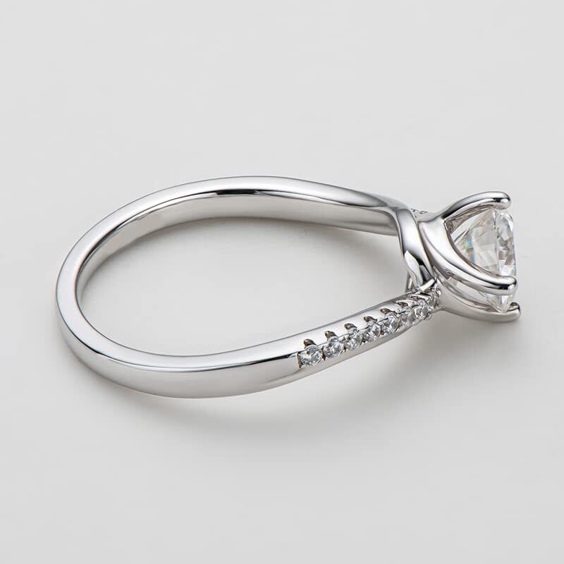 Sterling Silver Round Shaped Moissanite Personalized Engraving Engagement Ring-4