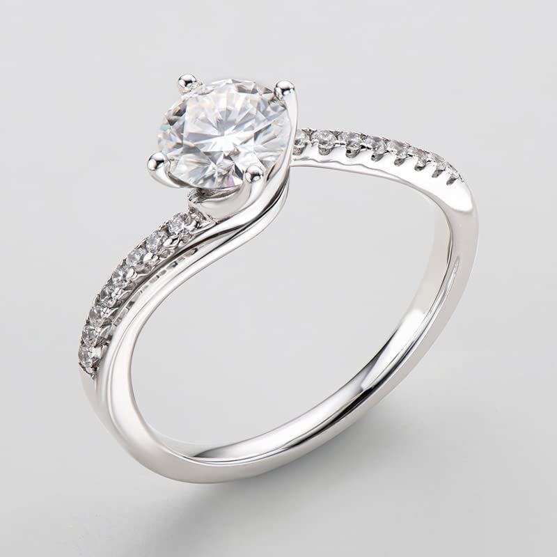 Sterling Silver Round Shaped Moissanite Personalized Engraving Engagement Ring-5