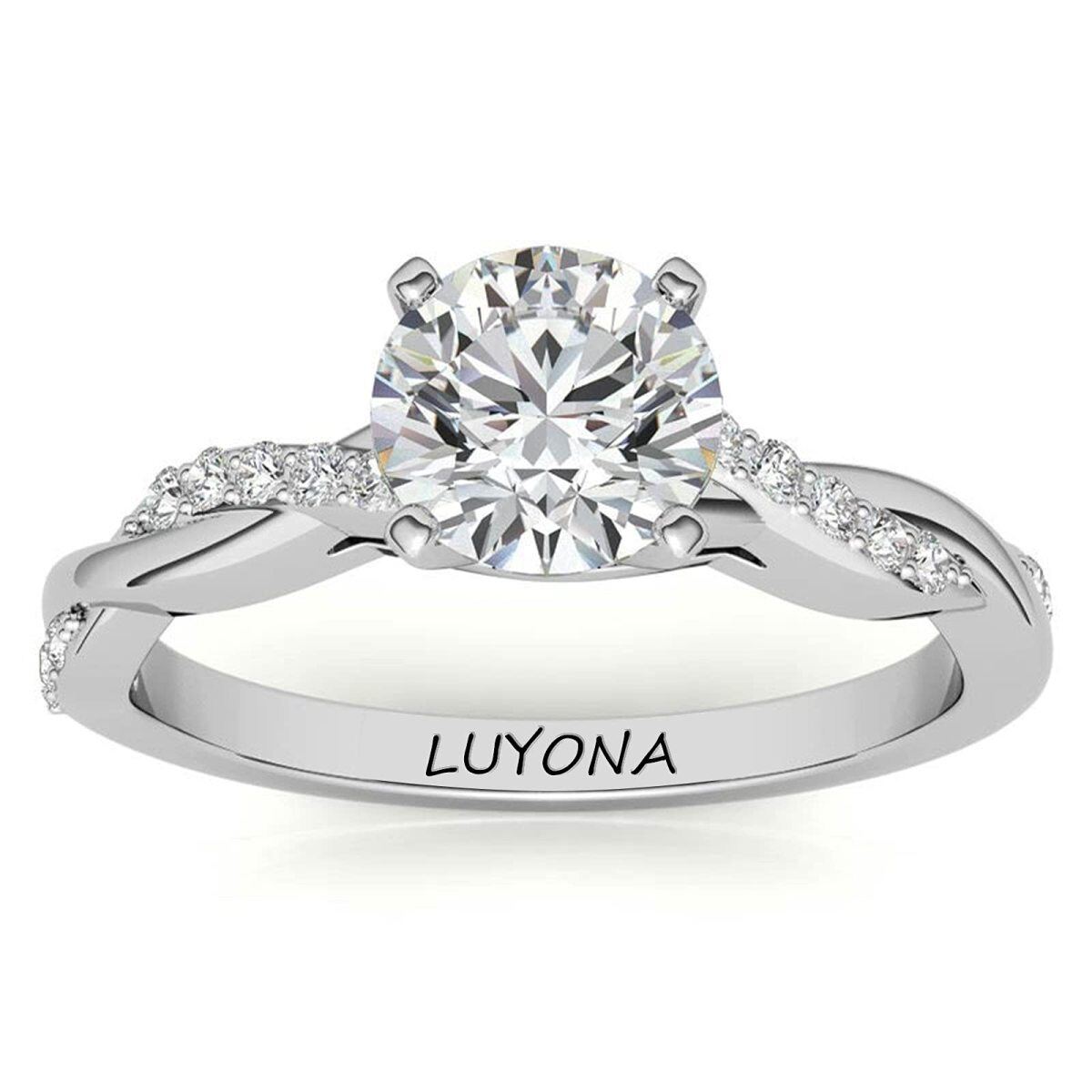 Sterling Silver Circular Shaped Moissanite Personalized Engraving Engagement Ring-1