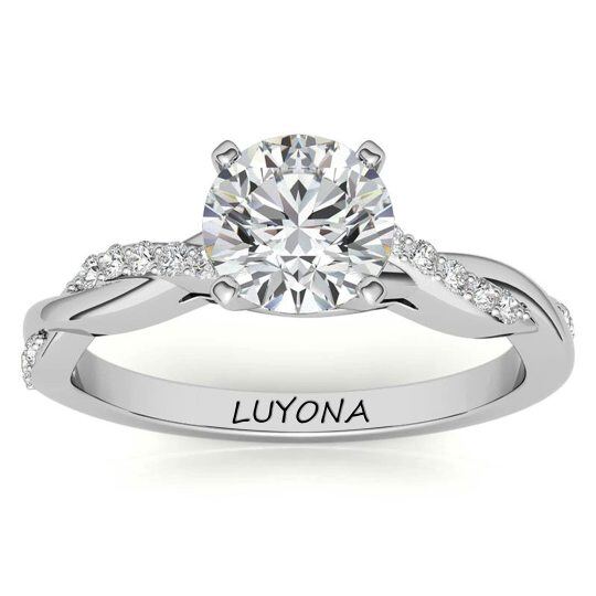 Sterling Silver Circular Shaped Moissanite Personalized Engraving Engagement Ring