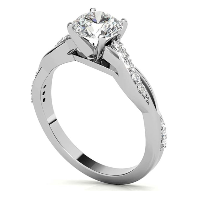 Sterling Silver Circular Shaped Moissanite Personalized Engraving Engagement Ring-3