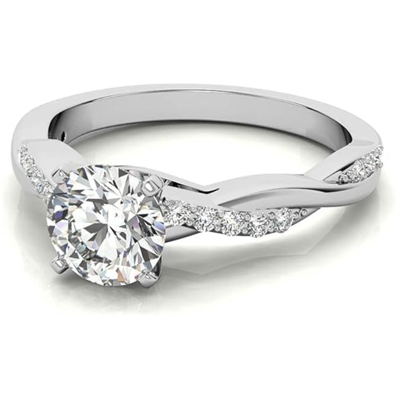 Sterling Silver Circular Shaped Moissanite Personalized Engraving Engagement Ring-4