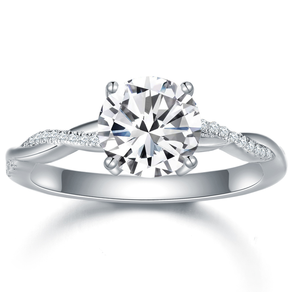 Anel de noivado de prata esterlina em forma circular Moissanite com gravação personalizada-1