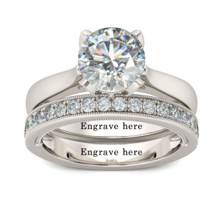 Sterling Silver Circular Shaped Moissanite Personalized Engraving & Round Engagement Ring-25