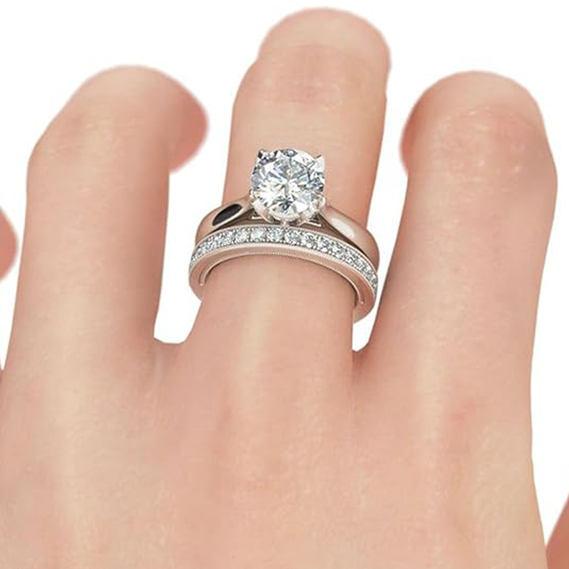 Sterling Silver Circular Shaped Moissanite Personalized Engraving & Round Engagement Ring-2