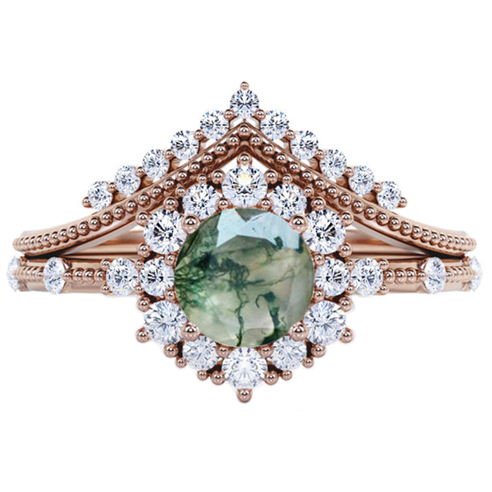Moissanite circular de prata esterlina e anel de casamento de casal de girassol com gravaç-4
