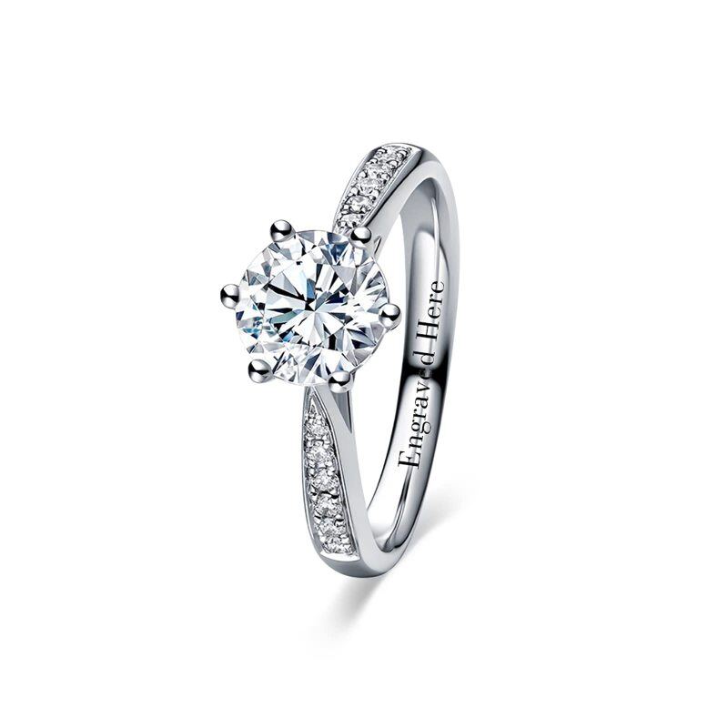 Anel de casamento em prata esterlina com gravação personalizada de Moissanite em forma cir-10