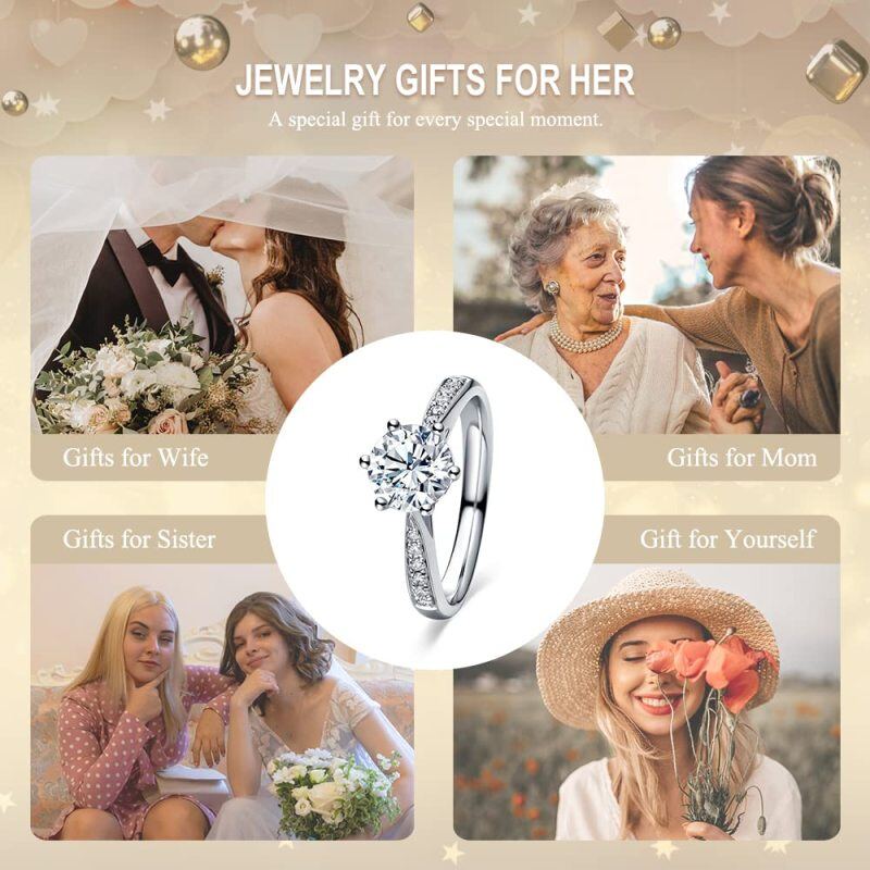 Sterling Silver Round Shaped Moissanite Personalized Engraving Wedding Ring-3