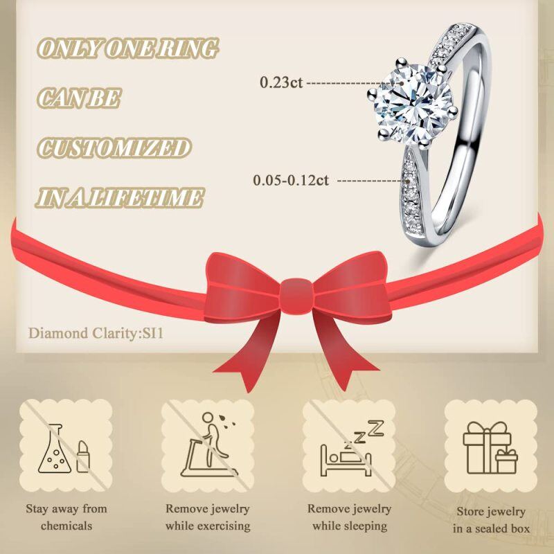 Sterling Silver Round Shaped Moissanite Personalized Engraving Wedding Ring-5