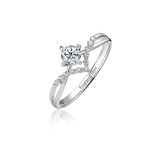 Anneau de mariage en argent sterling Moissanite de forme circulaire Gravure Personnalisée