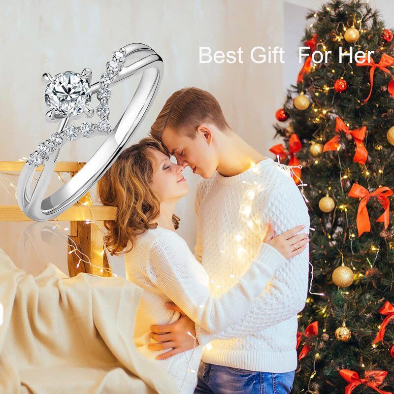 Sterling Silver Round Shaped Moissanite Personalized Engraving Wedding Ring-2