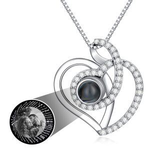 Sterling Silver Circular Shaped Moissanite Personalized Projection Pendant Necklace-10