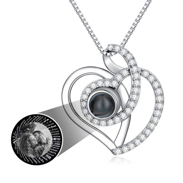 Sterling Silver Circular Shaped Moissanite Personalized Projection Pendant Necklace-2