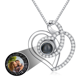 Sterling Silver Circular Shaped Moissanite Personalized Projection Pendant Necklace-7