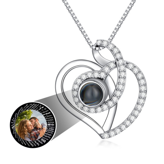 Colar de prata esterlina com pingente de projeção personalizado com moissanite em formato