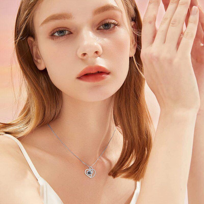 Sterling Silber kreisförmig geformt Moissanite personalisierte Projektion Anhänger Halsket-2