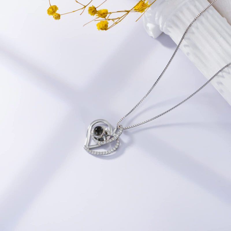 Sterling Silber kreisförmig geformt Moissanite personalisierte Projektion Anhänger Halsket-4