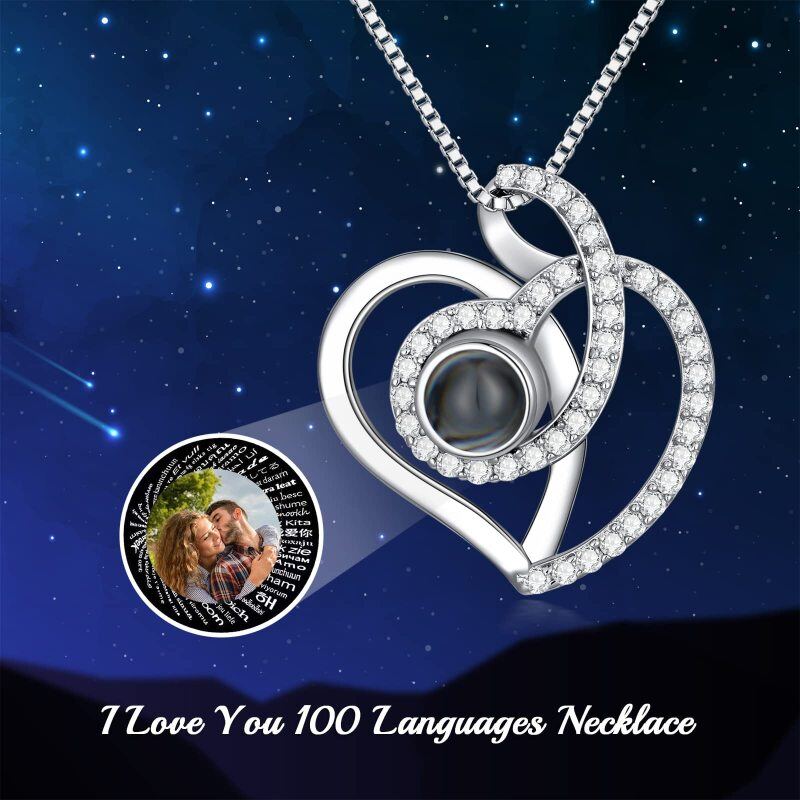 Sterling Silber kreisförmig geformt Moissanite personalisierte Projektion Anhänger Halsket-5