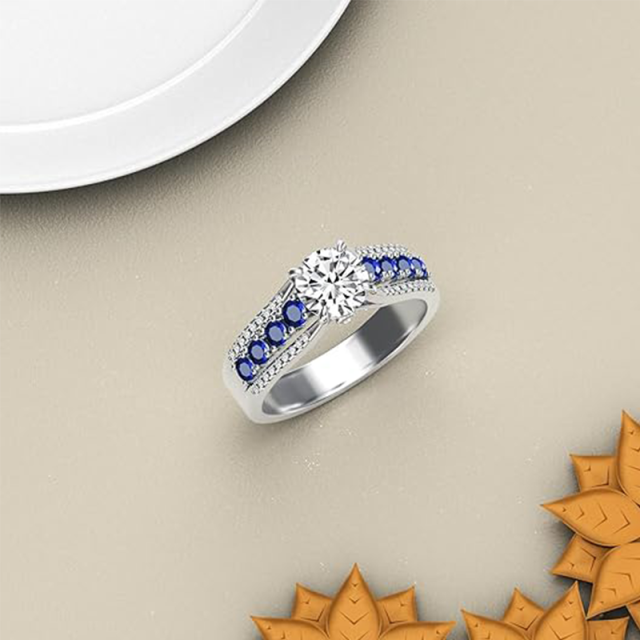 Bague moissanite de forme circulaire en argent sterling-3