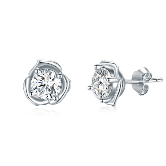 Sterling Silver Circular Shaped Moissanite Rose Stud Earrings