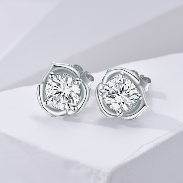 Orecchini a bottone rotondi in argento sterling con rosa moissanite da 2 ct-3