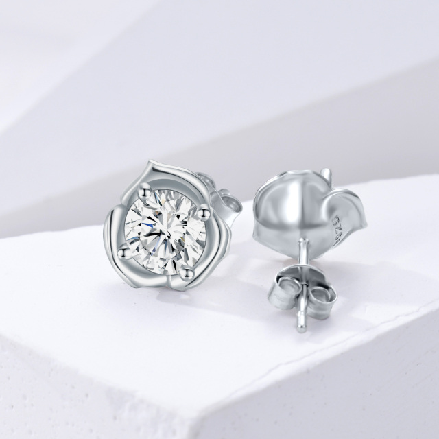 Sterling Silver Circular Shaped Moissanite Rose Stud Earrings-4