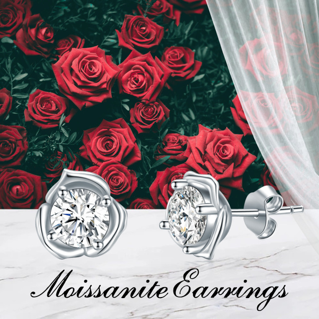 Orecchini a bottone rotondi in argento sterling con rosa moissanite da 2 ct-6