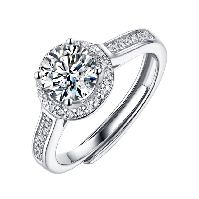 Sterling Silver Circular Shaped Moissanite Round Engagement Ring-1