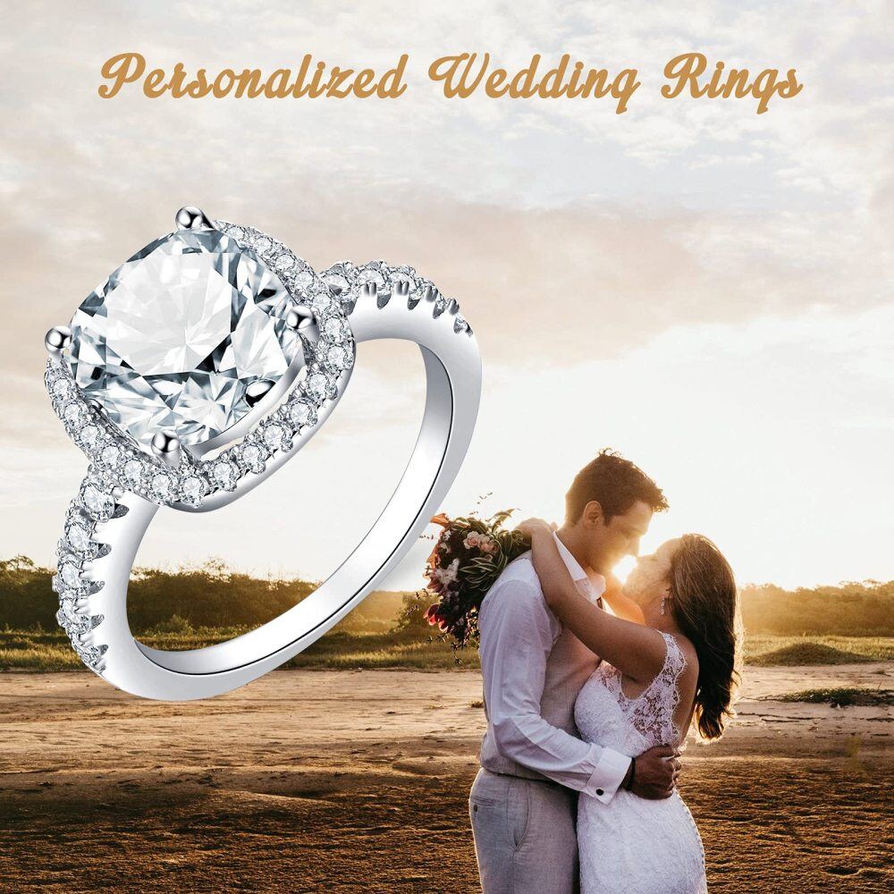 Sterling Silver Round Shaped Moissanite Round Wedding Ring-3