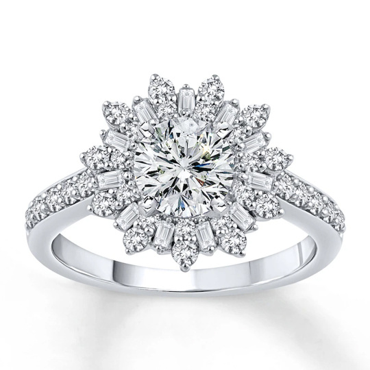 Sterling Silver Circular Shaped Moissanite Snowflake Ring