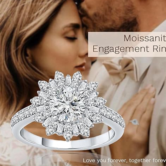 Sterling Silver Circular Shaped Moissanite Snowflake Ring-4