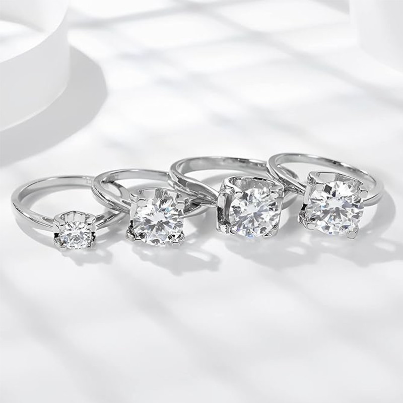 Srebrny okrągły pierścionek zaręczynowy Moissanite w kształcie kwadratu-5