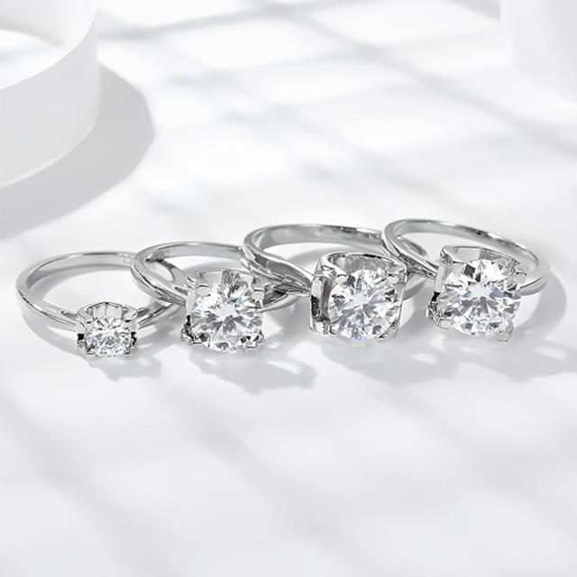 Sterling zilveren cirkelvormige Moissanite vierkante verlovingsring-5