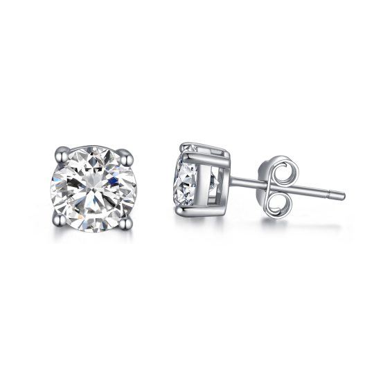 Sterling Silver Circular Shaped Moissanite Stud Earrings