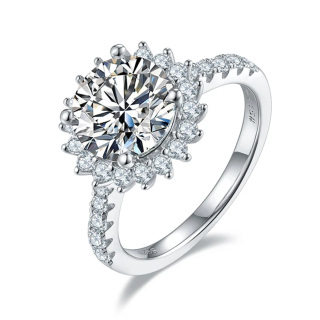 Sterling Silver Circular Shaped Moissanite Sunflower Engagement Ring-6