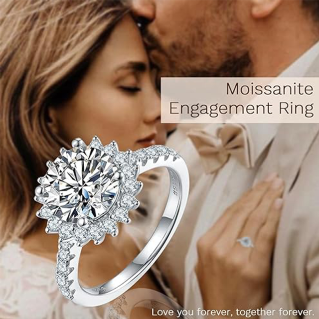 Sterling Silver Circular Shaped Moissanite Sunflower Engagement Ring-3